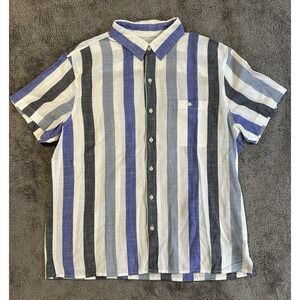 American Eagle Shirt Large Blue Striped Button Up Short Sleeve Linen Casual Men